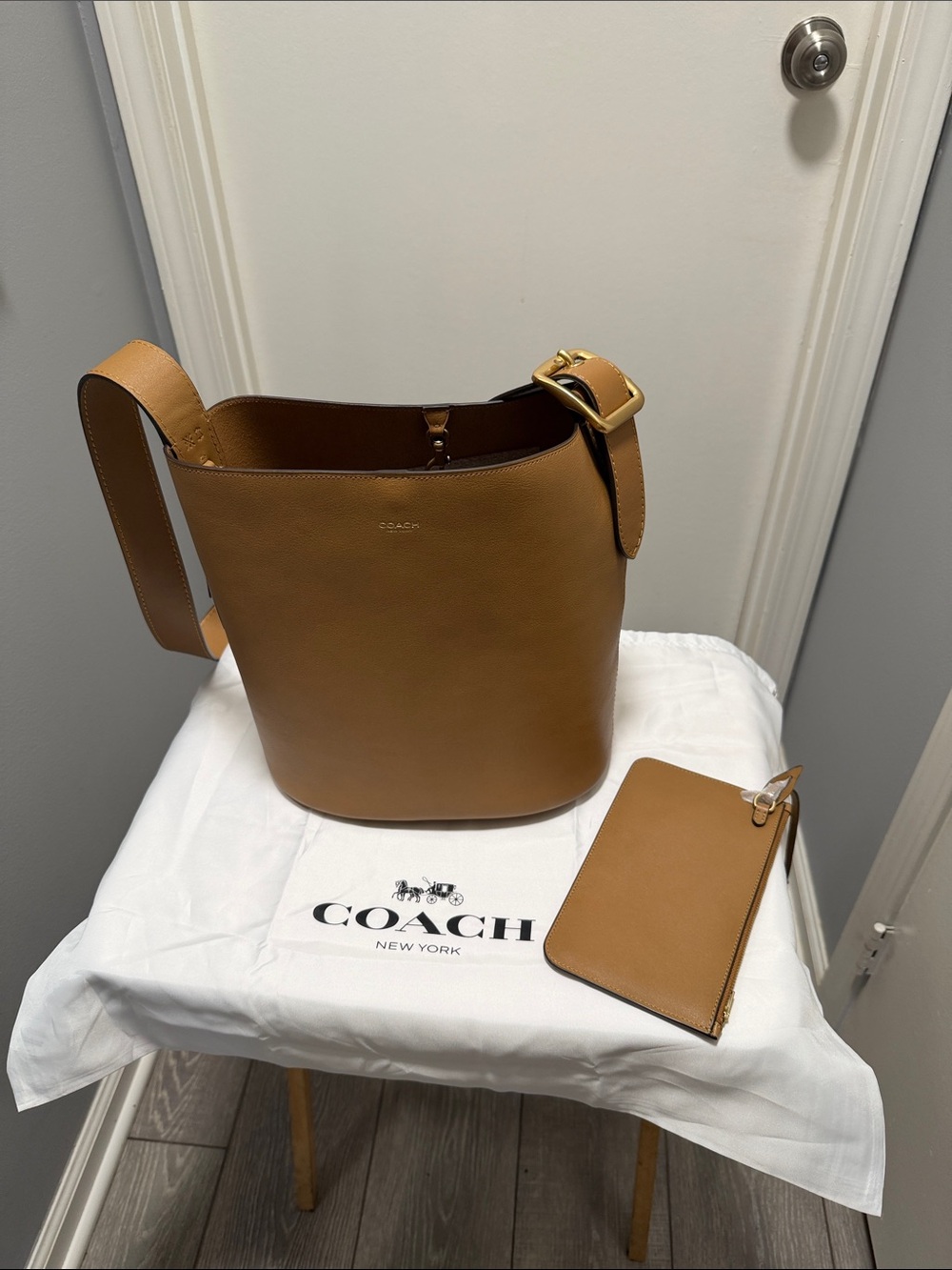 Coach Honey Brown Bleeker Bucket Bag with removable pouch